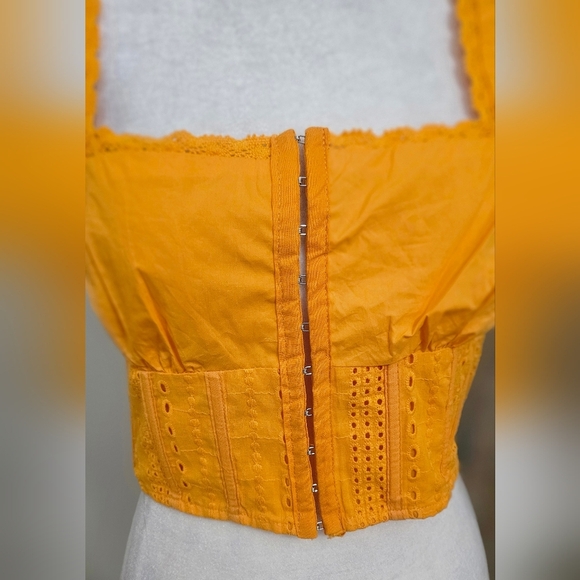 FOREVER 21 Lace Trim Corset Cotton Crop Top In Orange. Size Small NWT - Picture 9 of 16